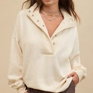 New! Aerie Getaway Quarter Snap Sweatshirt Heather Frost
